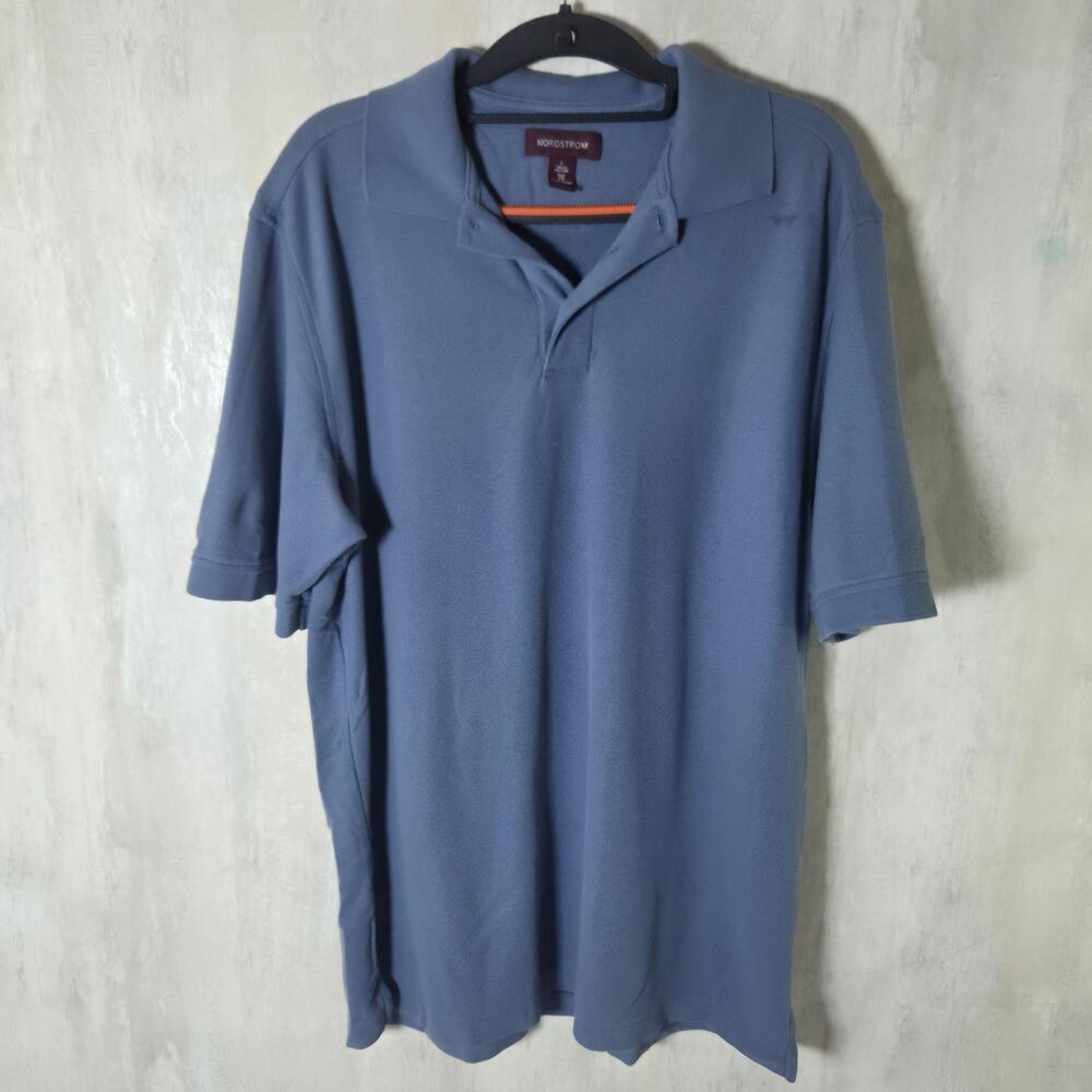 Nordstrom Polo Shirt Mens Large Blue Smartcare Short Sleeve Cotton Casual